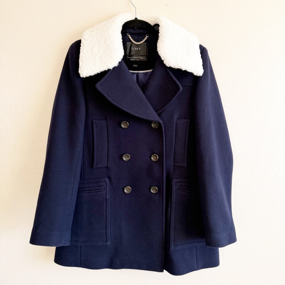 J. Crew Women's Navy Blue Peacoat in Italian stadium-cloth wool Jacket size 8